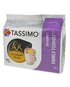 L'OR Petit D&eacute;jeuner Classique 24 package and capsule for Tassimo