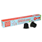Black Coffee Roasters Espresso Roast package and capsule for Nespresso
